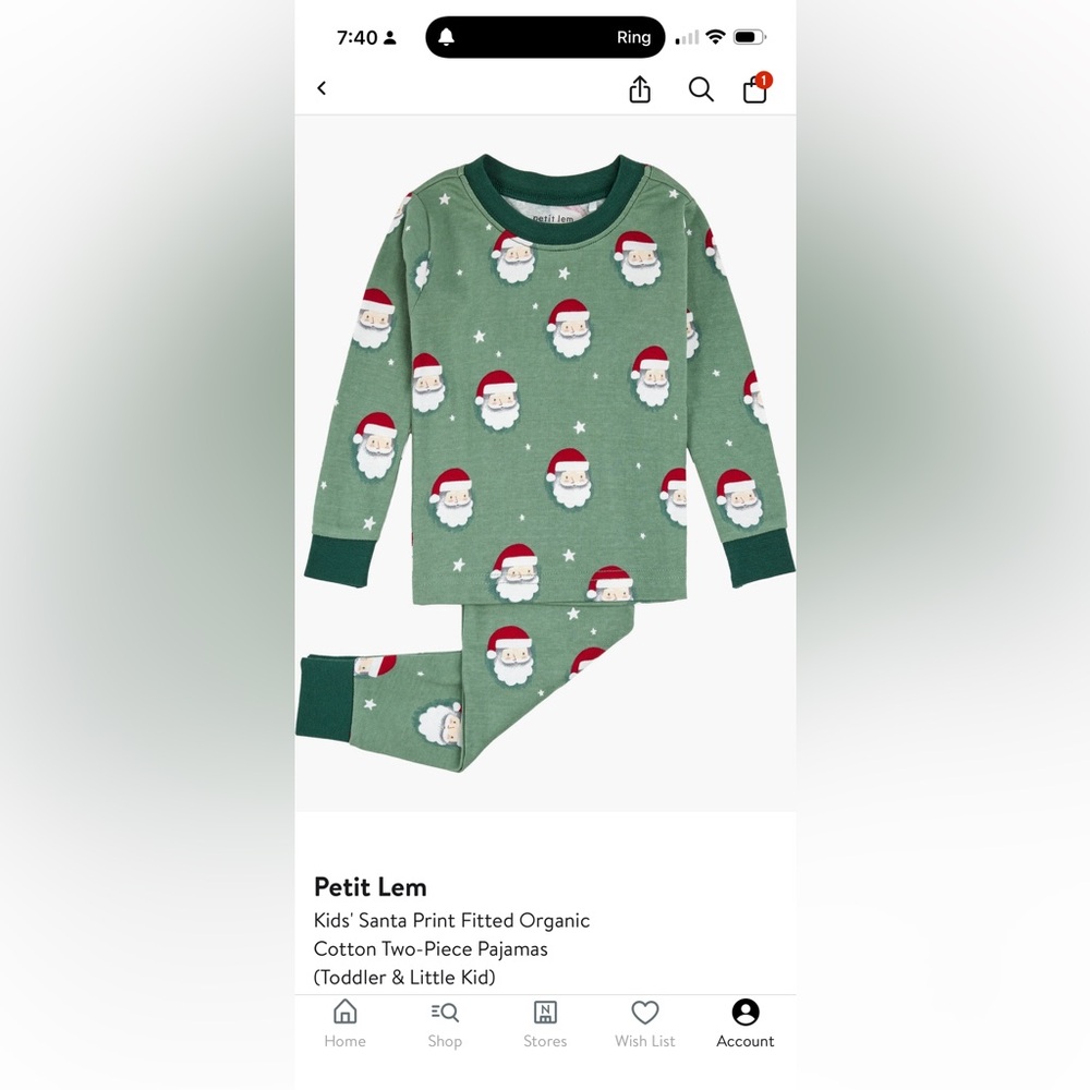 petit lem Holiday Pajama Set — Santa Print — 18M